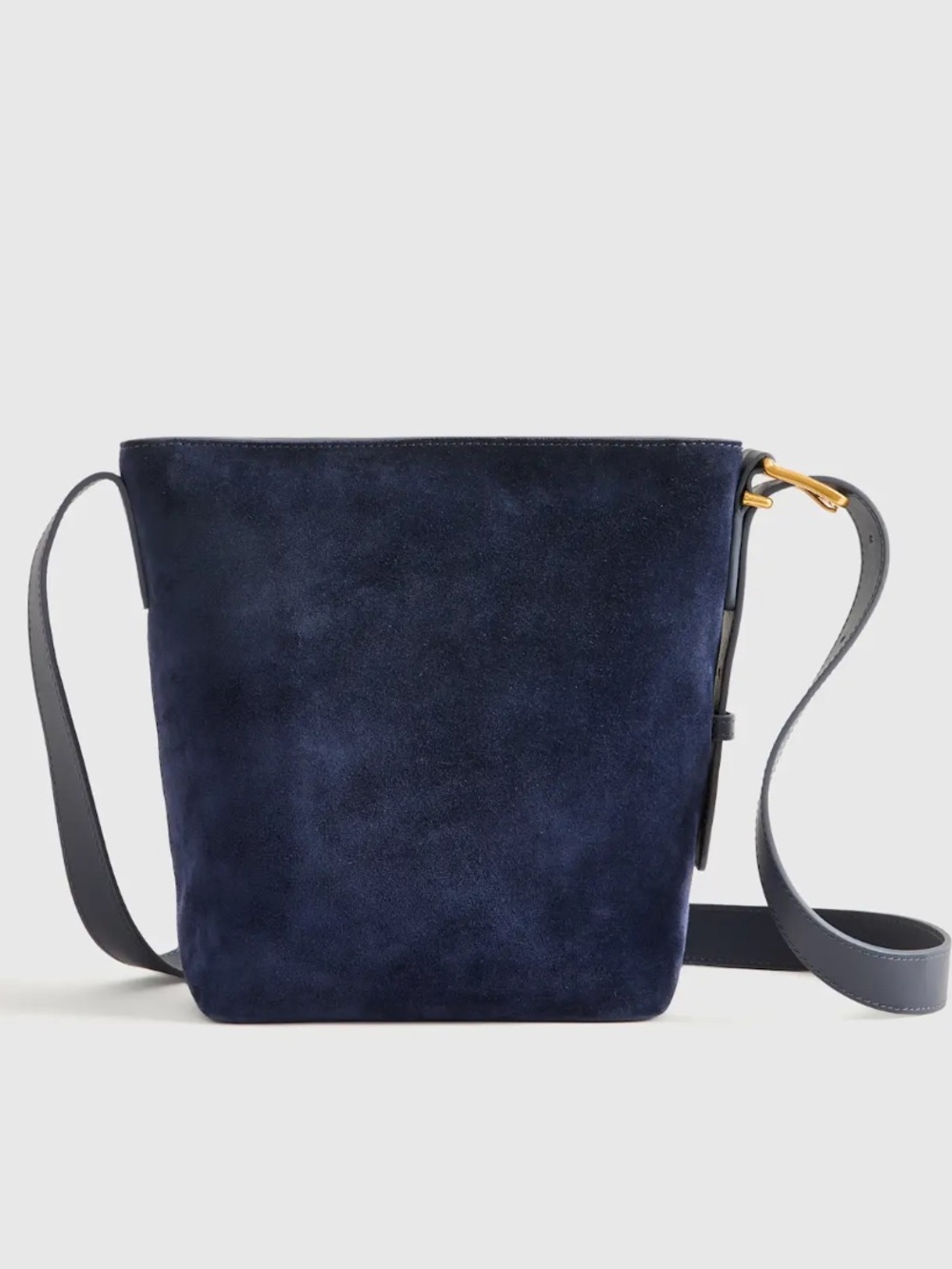 NWT and Dustbag Quince Italian Suede Bucket Crossbody in Navy. - Picture 3 of 14